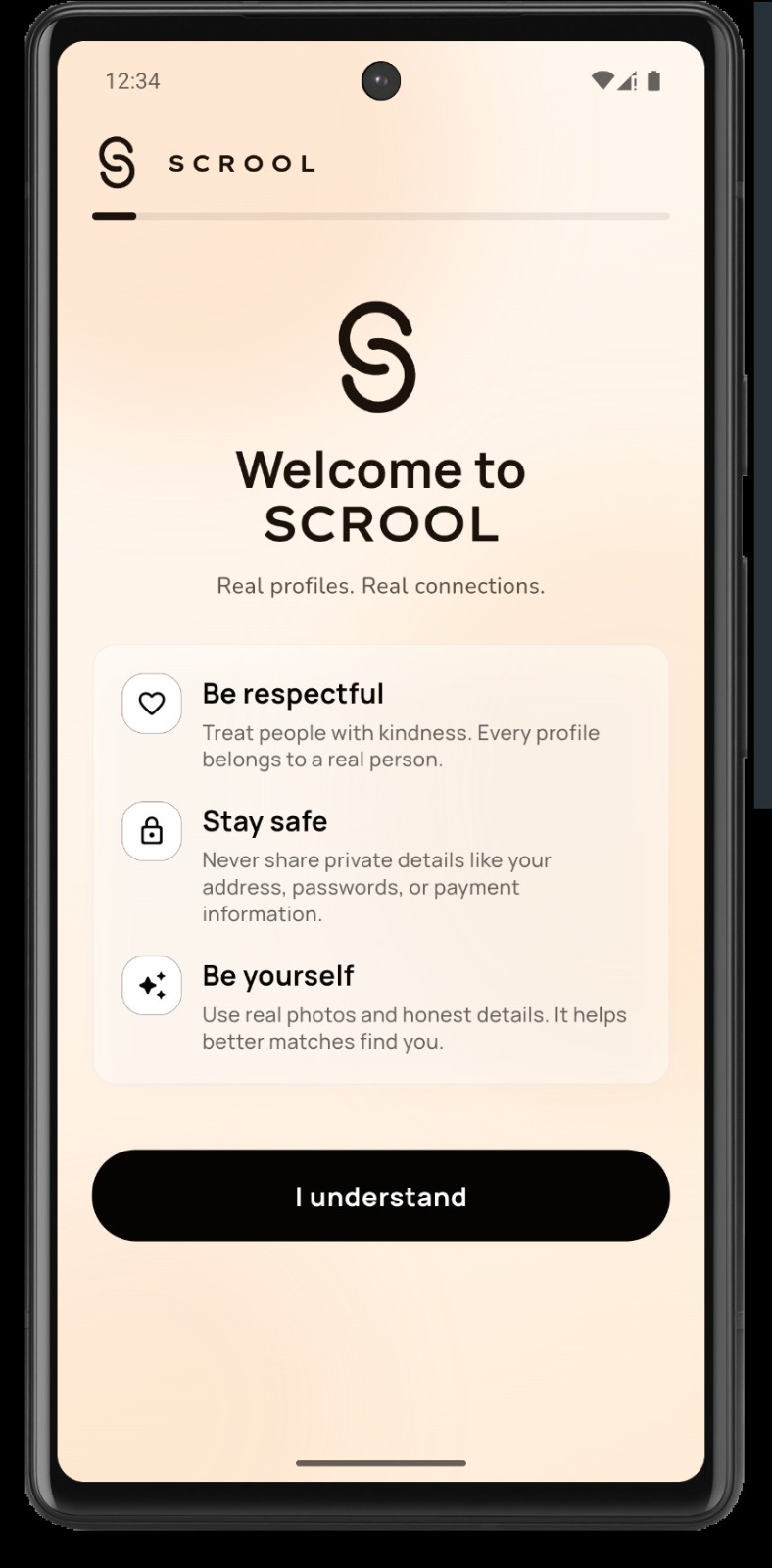 SCROOL welcome screen